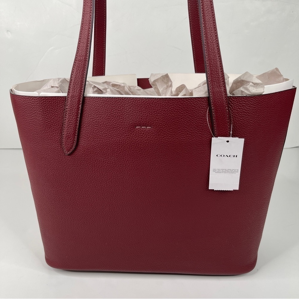 Coach Cameron Tote Embossed Pebbled Leather Wine Silver - Picture 4 of 17